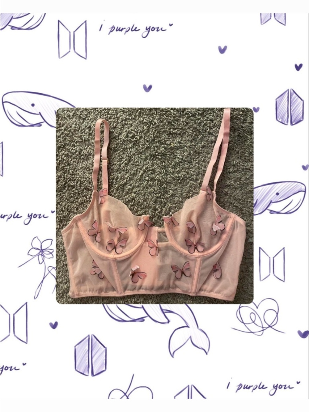 Sheer Pink Butterfly Embroidered Longline Bra